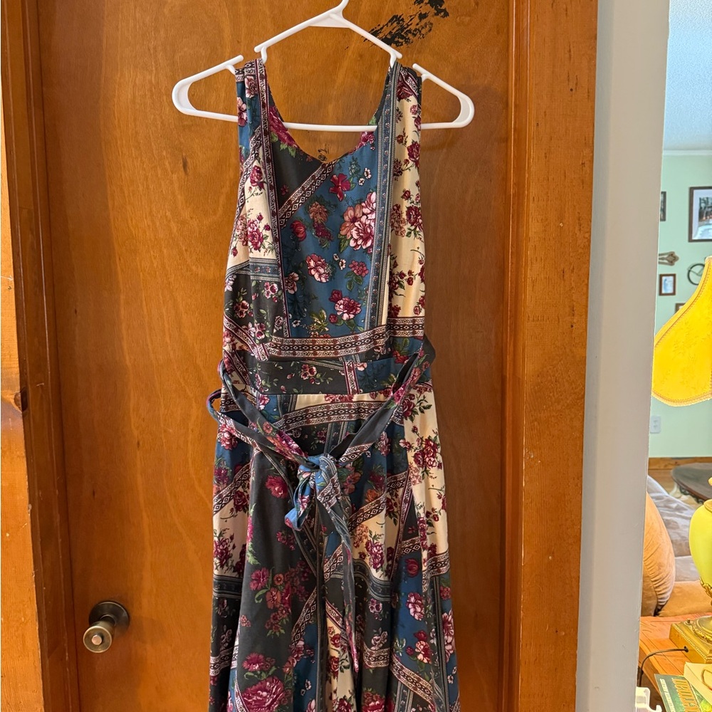 1X Floral Patchwork Midi Dress in Blue and Cream